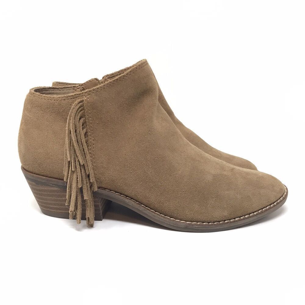 Lucky Brand Women Tan Suede Felisie Fringe Western Ankle Booties Size 6.5 Boots